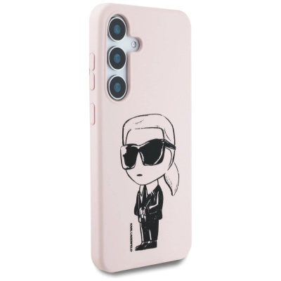Mbulesë telefoni Karl Lagerfeld Klhms25Spnykgrtp për Samsung S25, silikon magnetik, graffiti ikonik, rozë