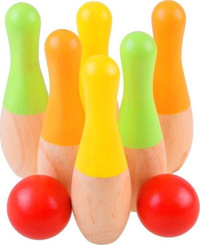 Сет дрвен боулинг Colorful SP0668, 6 кегли, 2 топки, шарен