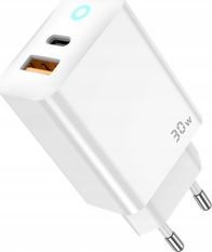 Karikues mural Jellico EU13 GaN, 30W PD QC3.0, 1xUSB C 1xUSB A, me kabllo USB C Lightning, i bardhë
