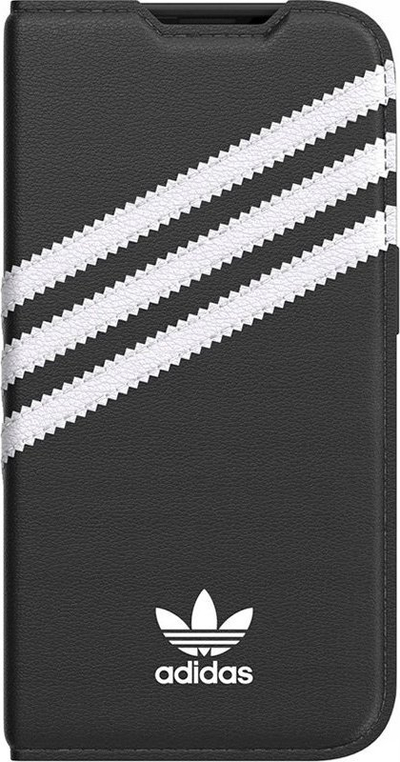 Këllëf booklet Adidas për iPhone 14 Pro, lëkurë PU, me xhep karte, i zi