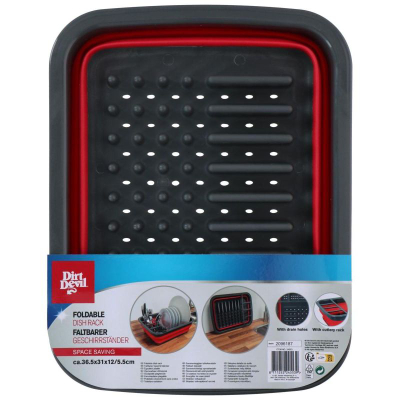 Shportë për tharje enësh Dirt Devil Foldable Dish Rack, paloset, 37.5 x 29.5 cm, e kuqe me gri