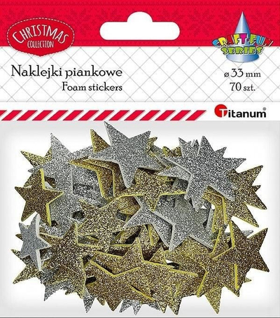 Stickerë shkumë Titanum Foam Stars, 33 mm, 70 copë, shumëngjyrëshe