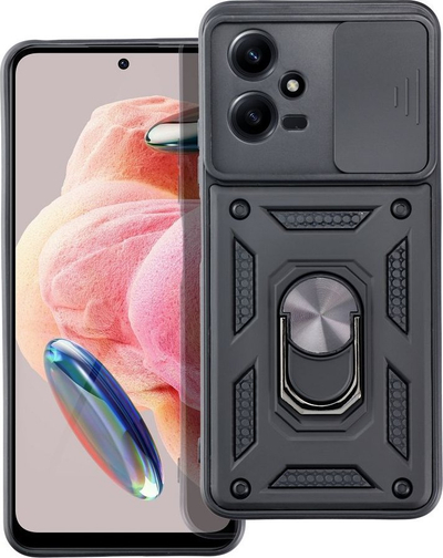 Mbrojtëse telefoni Slide Armor për Xiaomi Redmi Note 12 5G, me kapak kamere, me unazë 360°, e zezë