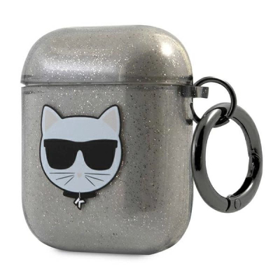 Këllëf për AirPods Karl Lagerfeld KLA2UCHGK Glitter Choupette, për AirPods 1/2, me karabinë, gri me shkëlqim
