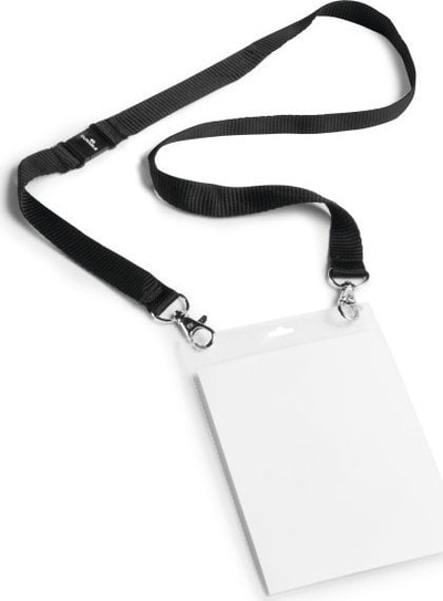 Badge qafe Durable Event Badge A6, me mbajtëse transparente, i zi