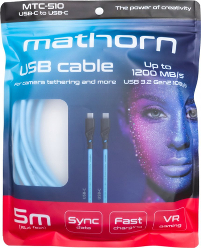 Kabllo tethering Mathorn MTC-510, USB C në USB C, 5m, Arctic Blue