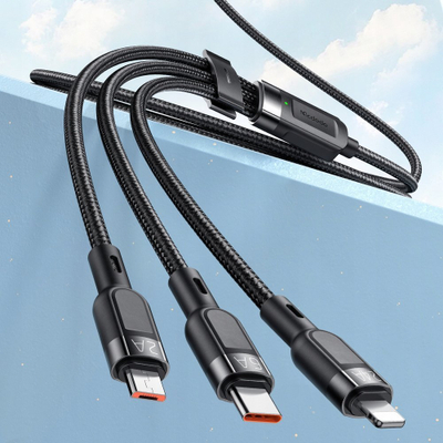 Kabllo karikimi Mcdodo CA-0930 3in1, USB-C Lightning Micro USB, 6A 65W, 1.2m, e zezë