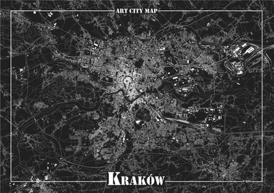 Poster dekorativ hartë qyteti Kraków, bardh e zi