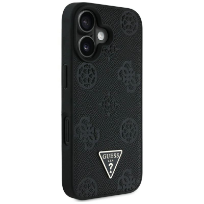 Футрола Guess Grained Hot Stamp Peony, MagSafe, за iPhone 16 6.1", црна