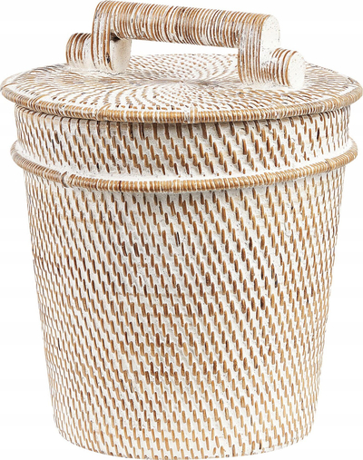 Shportë ruajtje BARUMUN Rattan Basket, 21x22 cm, me kapak, e bardhë natyrale