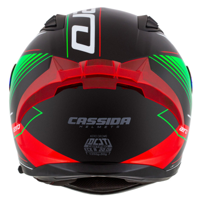 Helmetë moto Cassida Aero DROM, integrale, vizor dielli, e zezë pearl e kuqe jeshile e bardhë