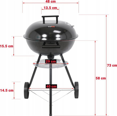 Grill me qymyr LUND 99906, i rrumbullt, 41 cm, me kapak