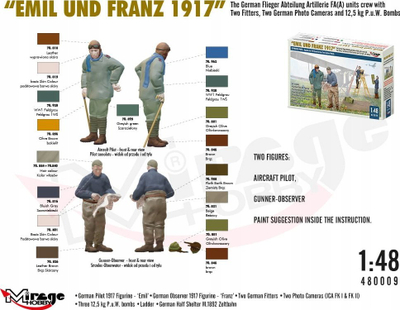 Figura modeluese Mirage Hobby WWI German FA(a) Units Crew Emil and Franz 1917, set ekuipazhi 2 veta, shkalla 1:48