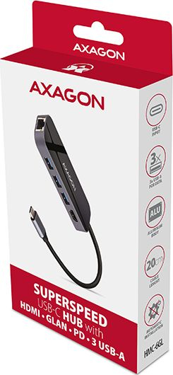 Stacion dok USB C Axagon HMC 6GL, HDMI, GLAN, gri