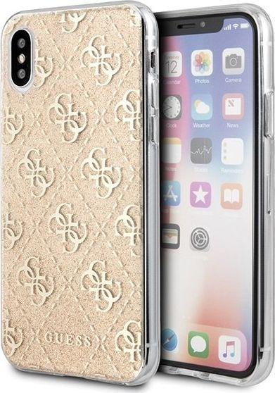 Futrollë Guess GUHCPXPCU4GLGO për iPhone X XS, TPU fleksibël, monogram luksoz, ngjyrë gold