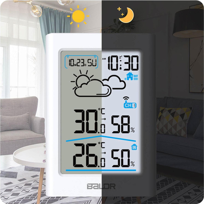 Stacion moti wireless Hygrometer Sensor, ekran LCD, matje temperaturë dhe lagështie, i bardhë