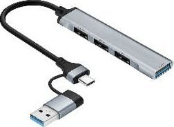 Адаптер USB hub Tracer 47499 A-4, 4 порти, USB-C, сребрен