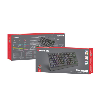 Tastierë mekanike Genesis Thor 230 TKL, Outemu Red, RGB, e zezë