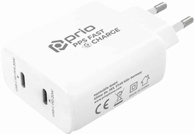 Karikues USB Prio 50W, 2x USB C, PD PPS, i bardhë