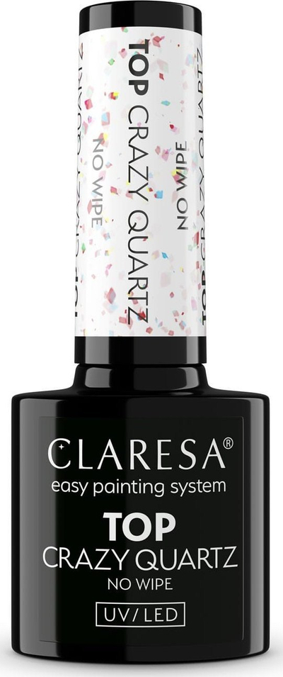 Top coat hibrid për thonj Claresa Top Crazy Quartz No Wipe, 5g, me efekt dekorativ