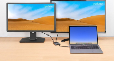 Dock USB C Manhattan 4 në 1, HDMI VGA USB A USB C, Power Delivery 87W, gri