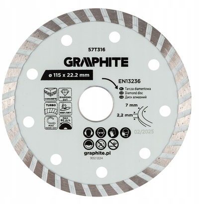 Disk diamant Graphite 57T316, 115mm, 22.2mm, gri