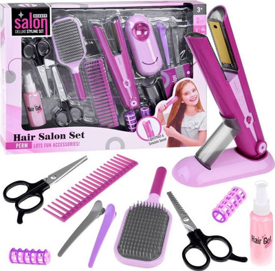 Set parukerie lodër ZA4809, presa flokësh me dritë, furçë dhe krehër, shumëngjyrësh