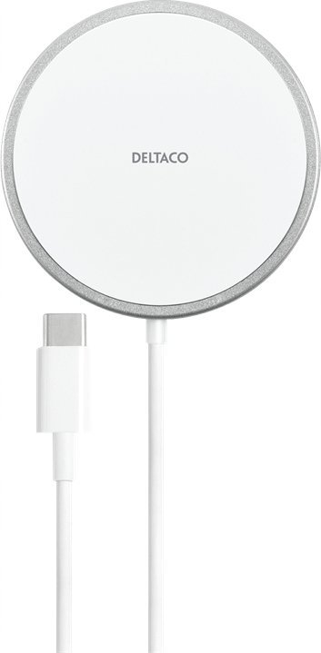 Karikues wireless magnetik DELTACO 15W, USB-C, i bardhë