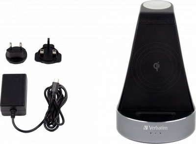 Mbushës wireless Verbatim WCS-01 2‑në‑1, për iPhone dhe Apple Watch, me qëndrim, i zi