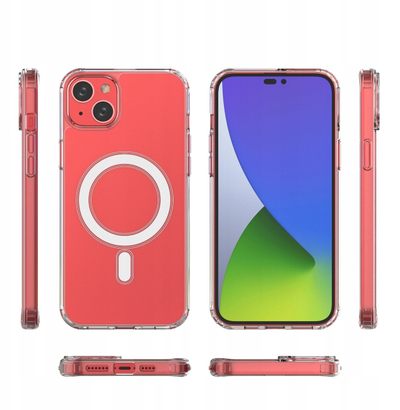 Kllëf telefoni Hurtel Magnetic Case MagSafe për iPhone 14 Plus, transparent, unazë argjendi