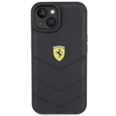 Kuti telefoni Ferrari Twist Metal Logo për iPhone 15 6.1", lëkurë, e zezë