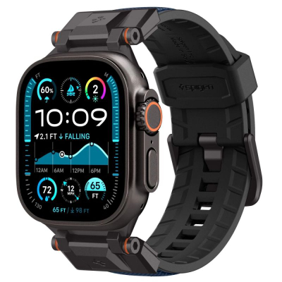 Паметен ремен Spigen DuraPro Armor за Apple Watch, метал и гума, за Ultra 49mm и Series 45mm, црн со сина боја