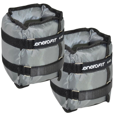 Pesha për kyç Enero Fit, set 2x4 kg = 8 kg, me rrip Velcro, gri
