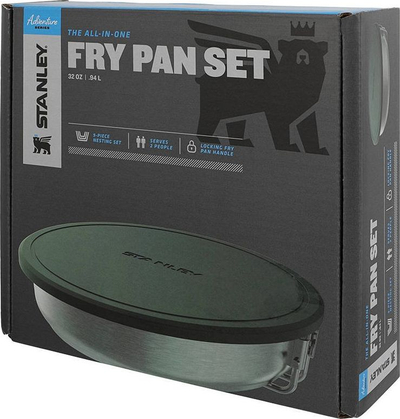 Set tigani kampingu Stanley Adventure All-in-One Fry Pan Set, inoks, 9 pjesë, jeshile