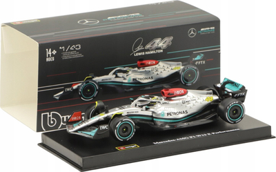 Maketi makinë Bburago Mercedes AMG F1 W13 #44, 1:43, die-cast, me kuti për ta vënë në vitrinë