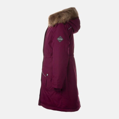 Parka dimri për goca Huppa Mona 2, me kapuç me gëzof, madhësia 140 cm, ngjyrë vishnje