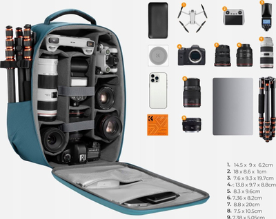 Çantë shpine K&amp;F Concept, për DSLR dhe drone, rezistente ndaj ujit, me mbulesë shiu, e zezë