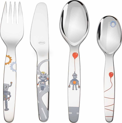 Set lugësh për fëmijë Rosle Child Cutlery Little Robot, çelik inoks, 4 copë, argjendtë