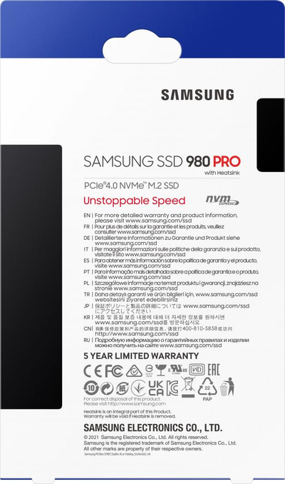 Disk SSD Samsung 980 PRO, PCI-E x4 Gen4 NVMe, 1 TB, 7000 MB / s, 5000 MB / s