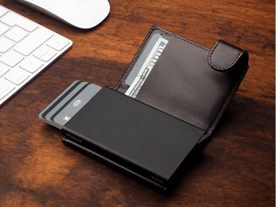 Portofol Pularys Oxford Mini Wallet, mbajtës kartelash, RFID, lëkurë italiane, i zi