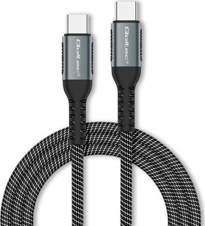 Kabllo USB Qoltec USB-C në USB-C, 1.5m, 100W PD, e zezë e bardhë