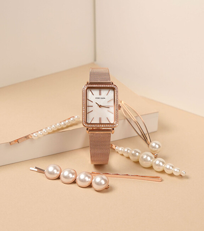 Set orë dore & kapëse për flokë Anne Klein AK / 3642RGST
