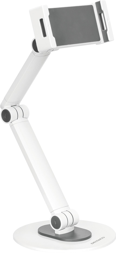 Mbajtëse tavoline Deltaco Universal, me krah që rregullohet, 4.7"-12.9", e bardhë