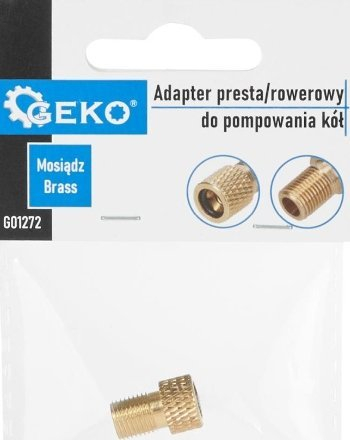 Adapter valvule GEKO G01272, Presta në Schrader, bronx, ngjyrë ari