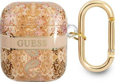 Mbulesë mbrojtëse Guess Paisley Strap për AirPods, TPU, me rrip dekorativ, ngjyrë ari