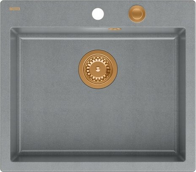 Lavaman kuzhine Deante GraniteQ Morgan 110, 1 vaskë, Push To Open, gri silver stone me detaje bakri