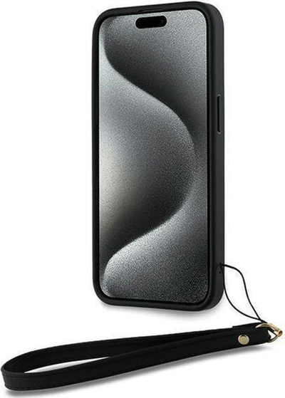 Навлака за телефон DKNY DKHCP14XPBSWSK, за iPhone 14 Pro Max 6.7", тврда навлака со ремен за рака, црна