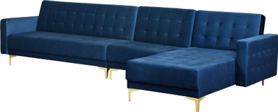 Kënd divan kadife ABERDEEN, modular, shtrat dopio, blu navy