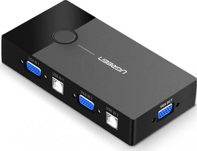 Прекинувач KVM UGREEN, 2 во 1, VGA USB, резолуција 1920x1440, црн