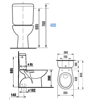 WC për në dysheme Jika Zeta H8253970002421, dalje vertikale, qeramike, e bardhë